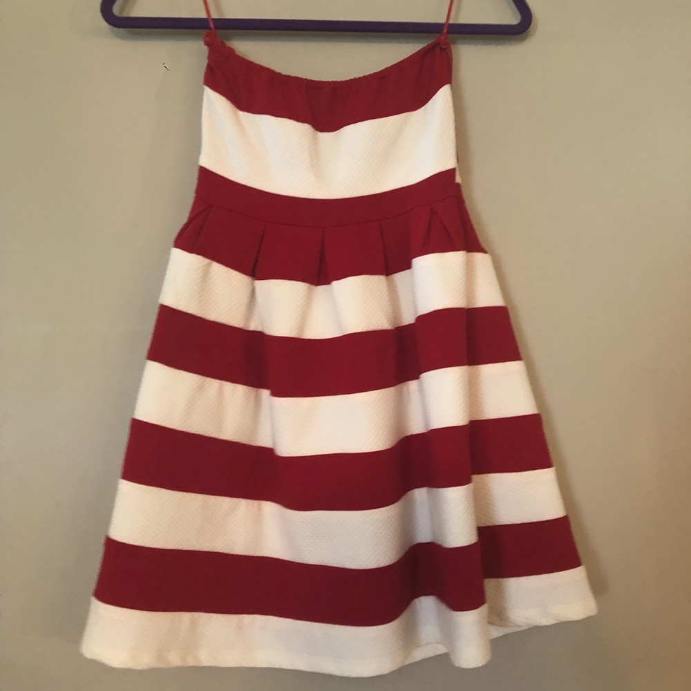 Red and White Strapless Dress